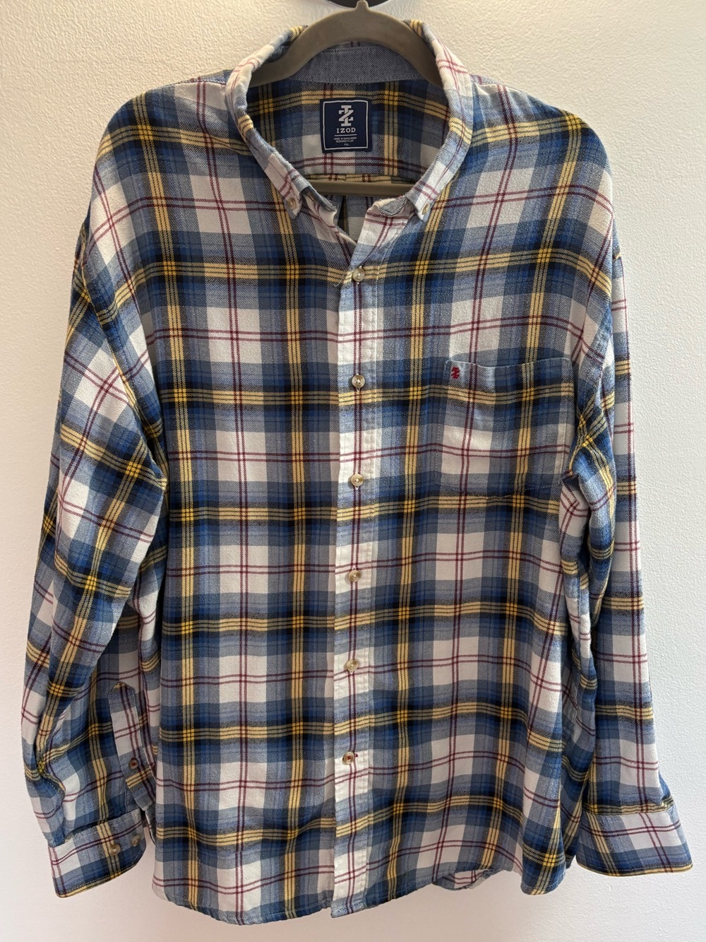 Izod Blue & Yellow Plaid Flannel Button Down Shirt XXL